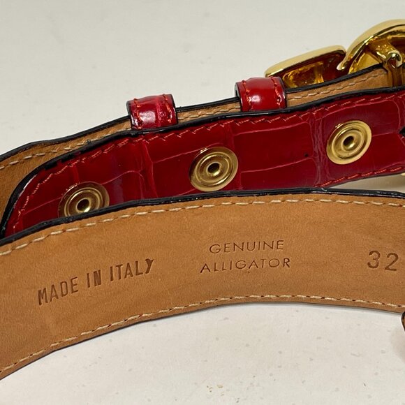 Barry Kieselstein-Cord | Bronze Gold Woven Heart Buckle Red Alligator Belt main image 4